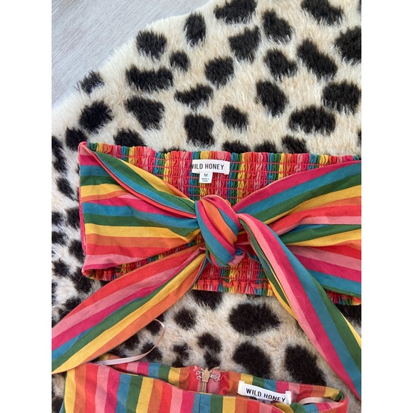 NEW! RARE! Rainbow Stripe Suede Tie Top and Flare Pants - Picture 2 of 7